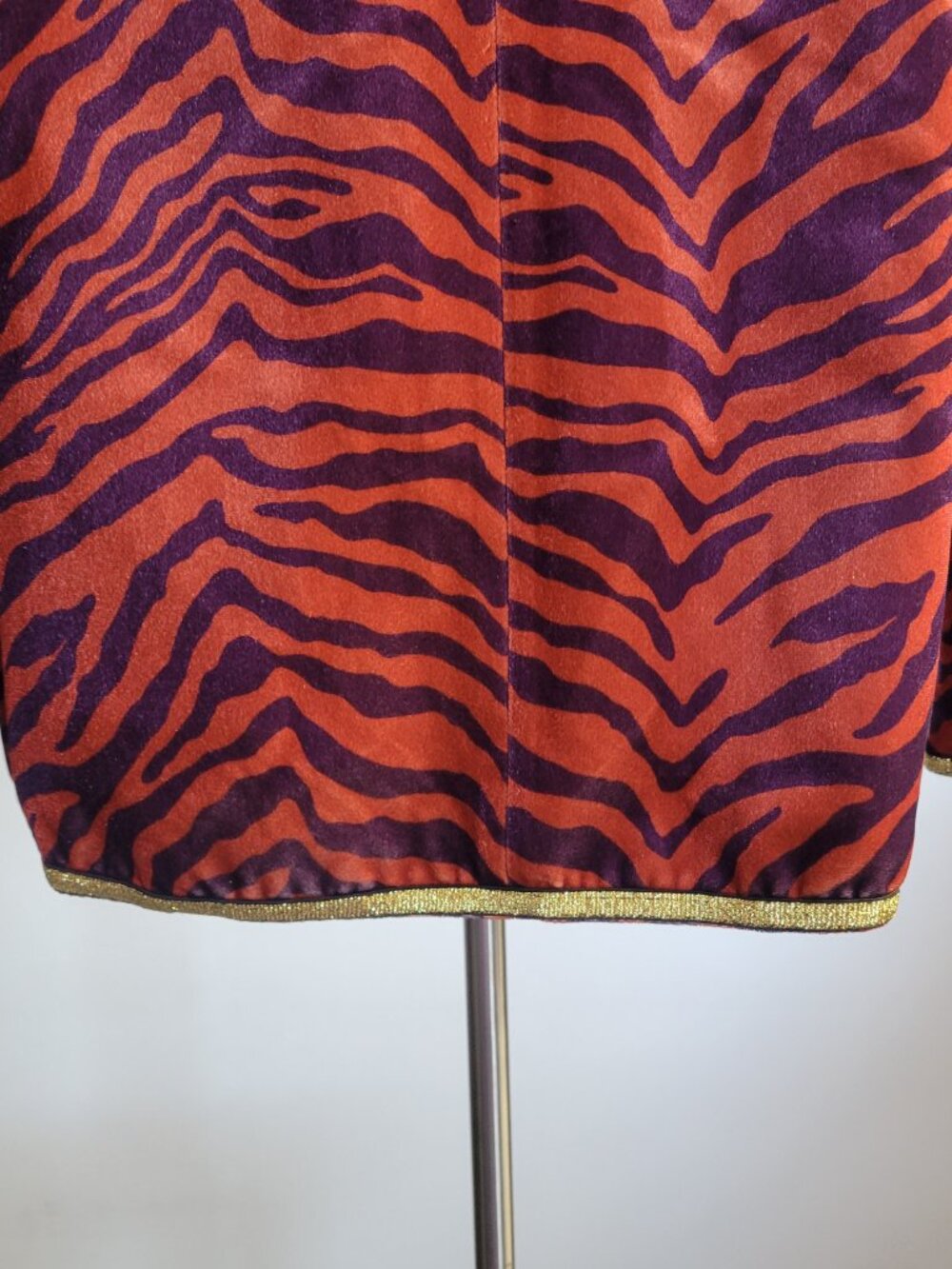 NWOT Women’s Velvet Zebra Print Blazer | Purple & Orange | Gold Mesh Trim | Size - Picture 8 of 15